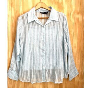 Mileage button up shirt sheer cottage boho 100% cotton pastel blue women 1X New